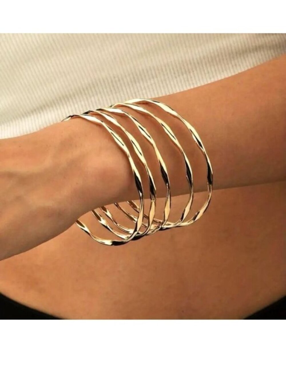 Bangle Bracelets 5pc Wrist Twisted Cuff Gold Glam Layered Trendy Stylish Classy